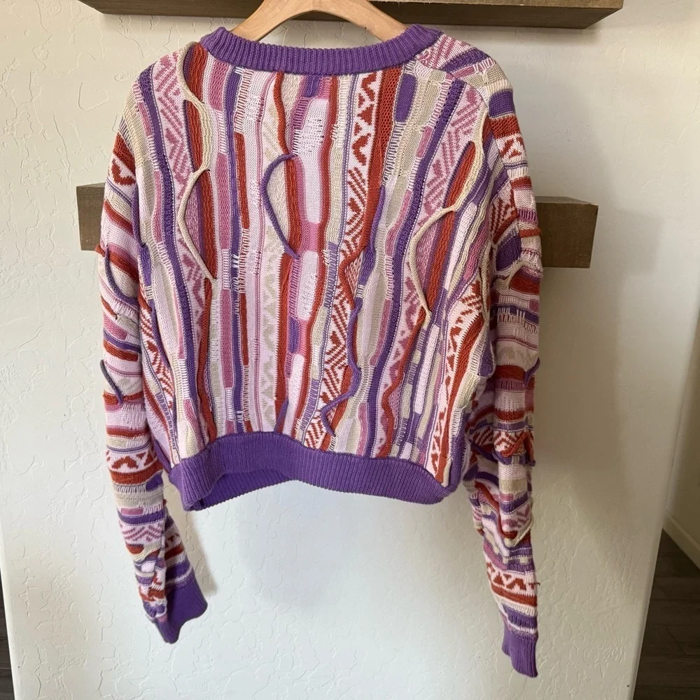 Forever 21|Vintage coogi style grandpa sweater,Colorful pastel & textured•LARGE